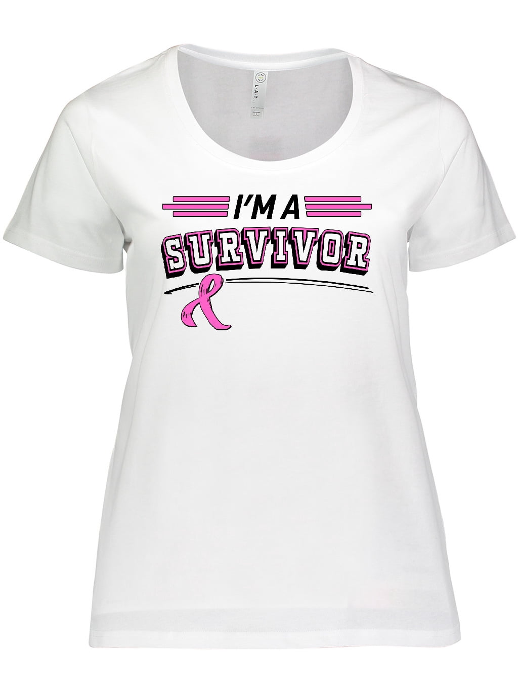 Inktastic I'm a Survivor Breast Cancer Awareness with Ribbon Women's Plus Size T-Shirt