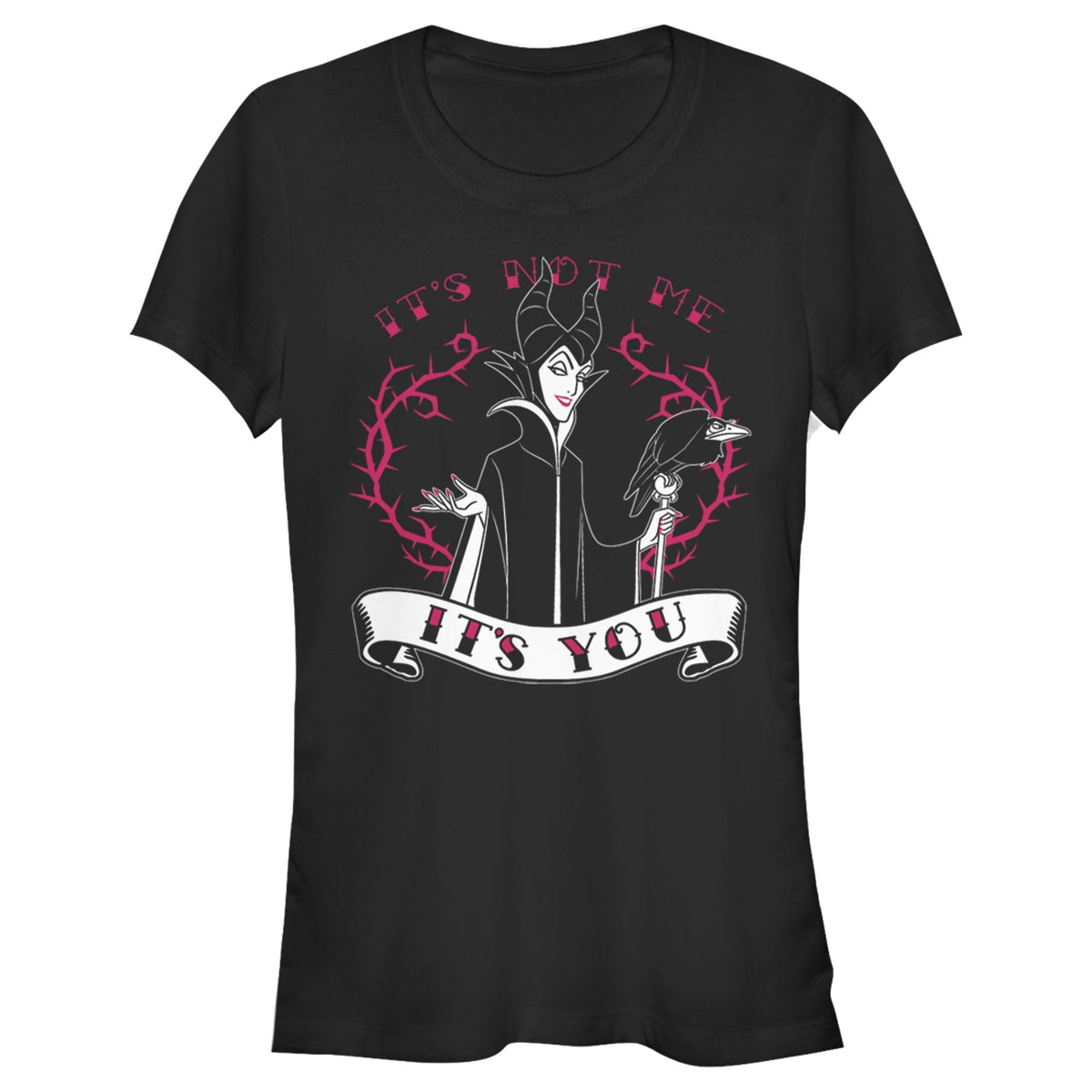 Junior's Sleeping Beauty Maleficent Valentine's Day It's Not Me, It's You Graphic Tee Black Medium