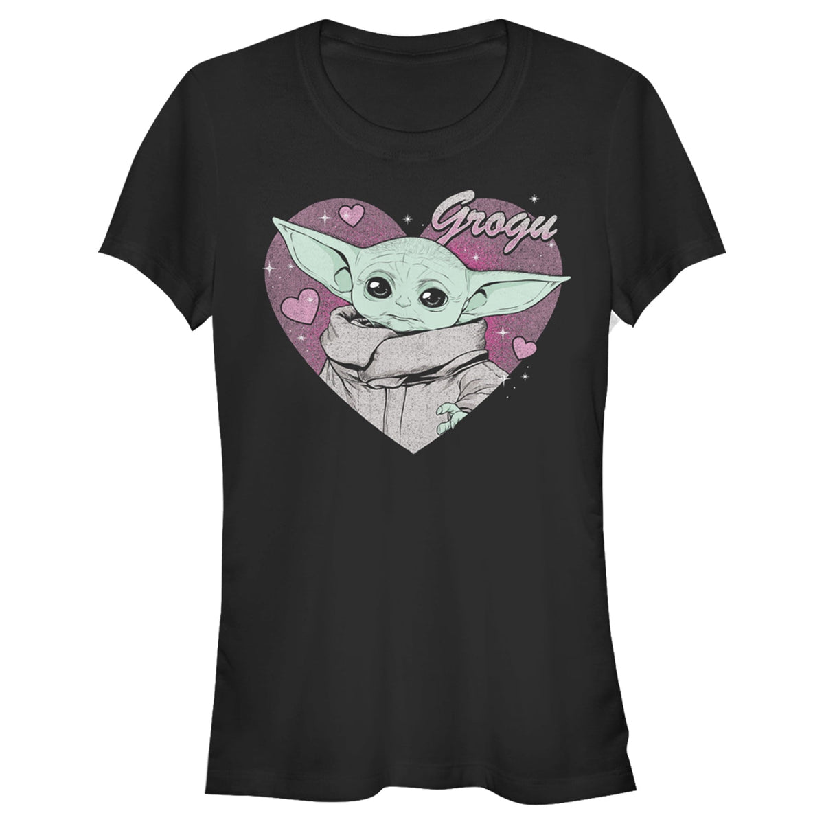 Junior's Star Wars: The Mandalorian Valentine's Day The Child Heart Portrait Graphic Tee Black Medium