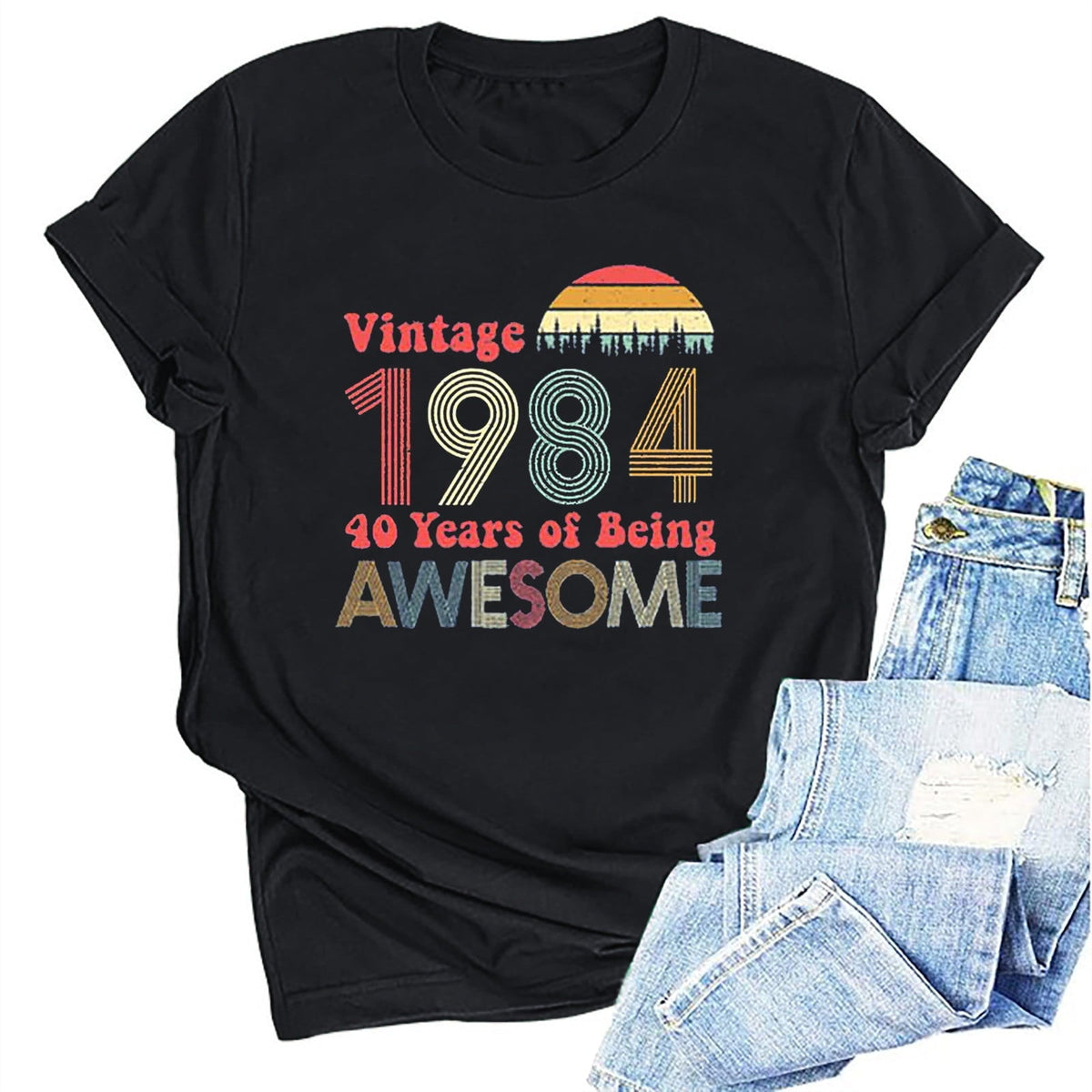 Kayannuo Short Sleeve Womens Tops Graphic Tees Women Valentine's Day 1984 Vintage Shirt For Women 40th Birthday Gifts 1984 Birthday Gifts Idea Retro Short Sleevel T Shirts Party Tops Tees