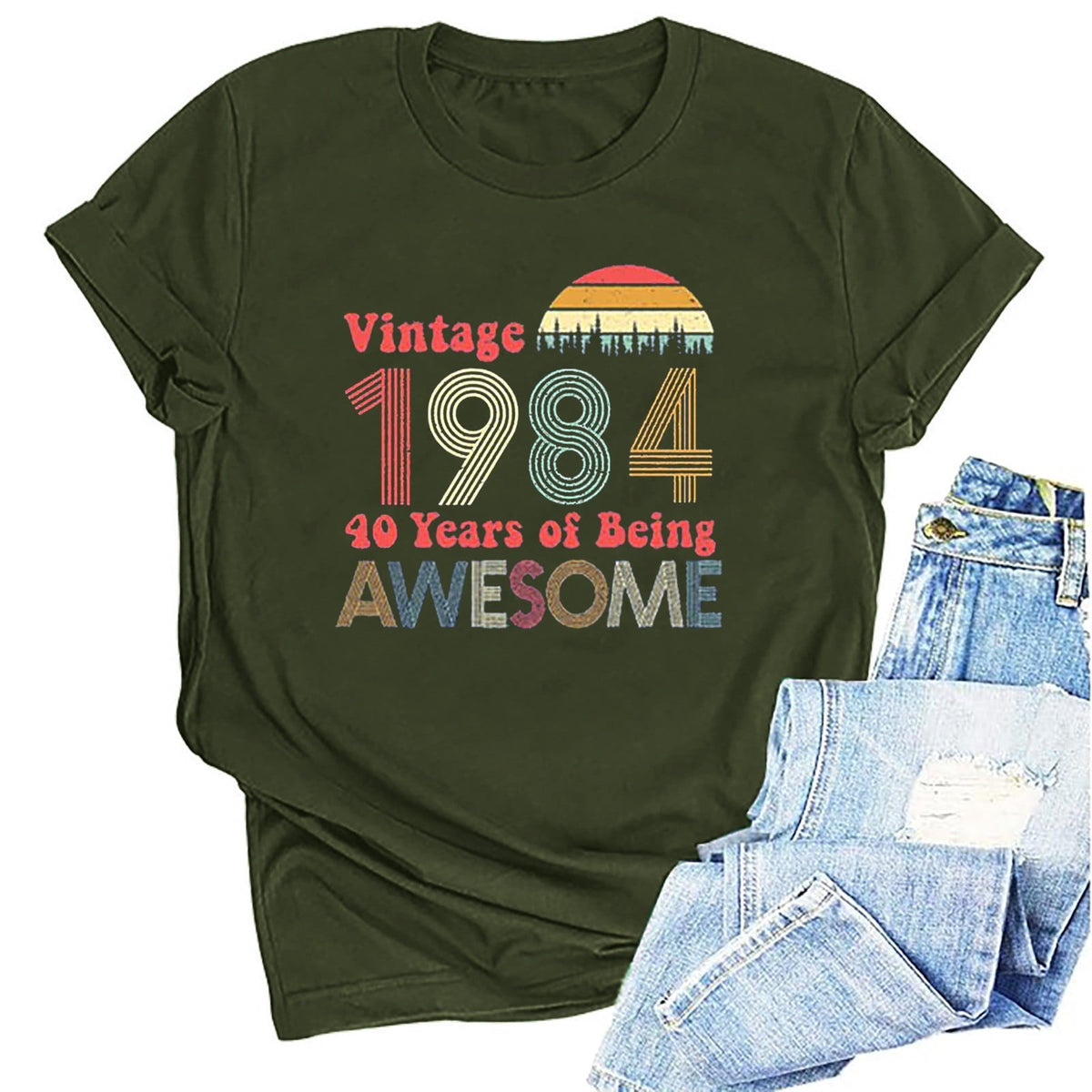 Kayannuo Short Sleeve Womens Tops Graphic Tees Women Valentine's Day 1984 Vintage Shirt For Women 40th Birthday Gifts 1984 Birthday Gifts Idea Retro Short Sleevel T Shirts Party Tops Tees