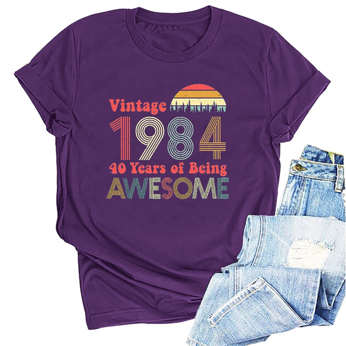 Kayannuo Short Sleeve Womens Tops Graphic Tees Women Valentine's Day 1984 Vintage Shirt For Women 40th Birthday Gifts 1984 Birthday Gifts Idea Retro Short Sleevel T Shirts Party Tops Tees