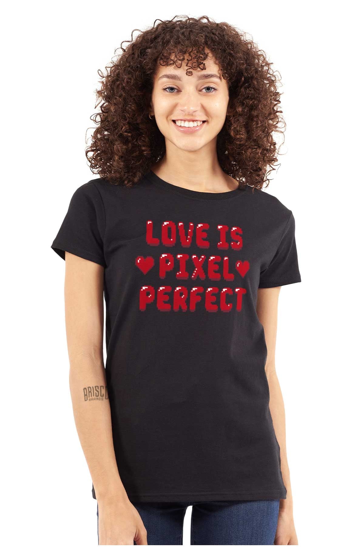 Love Pixel Perfect Valentines Day Womens Slim Fit Graphic Tee Brisco Brands X