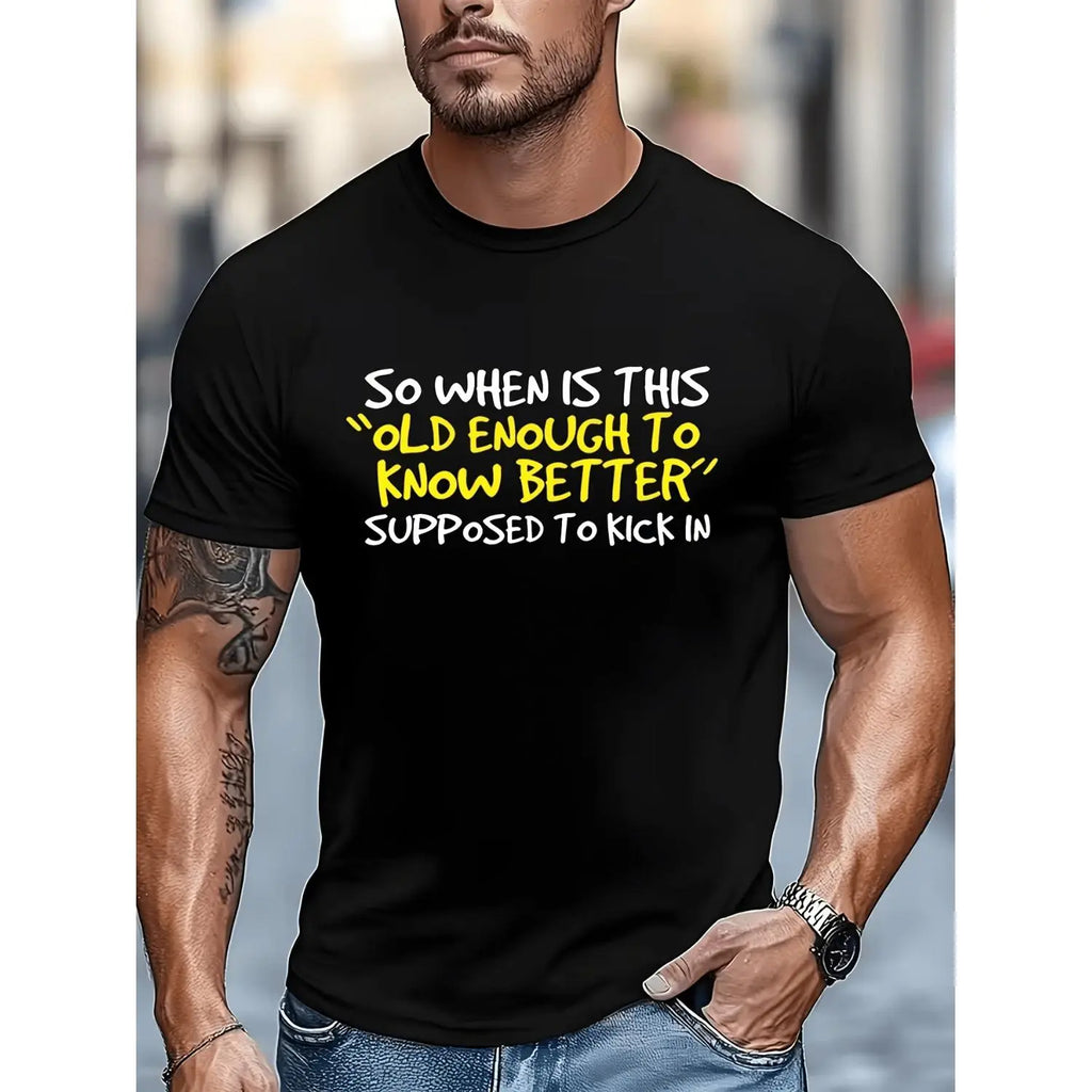 Men's Vintage Cotton Humor Graphic Tee - Distressed Retro Look Funny T Shirt, Stretch Breathable Short Sleeve Graphic Tops