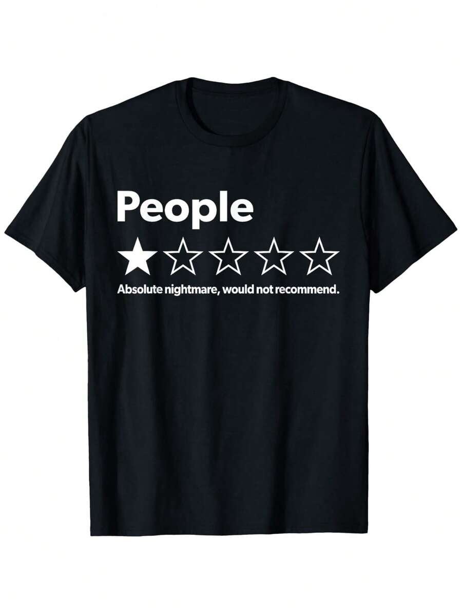 【New Arrival】Funny One Star People Review Introvert Meme Graphic T-Shirt, Unisex Cotton Crew Neck Sarcastic Anti-Social Casual Tee, Sarcasm Novelty Gift