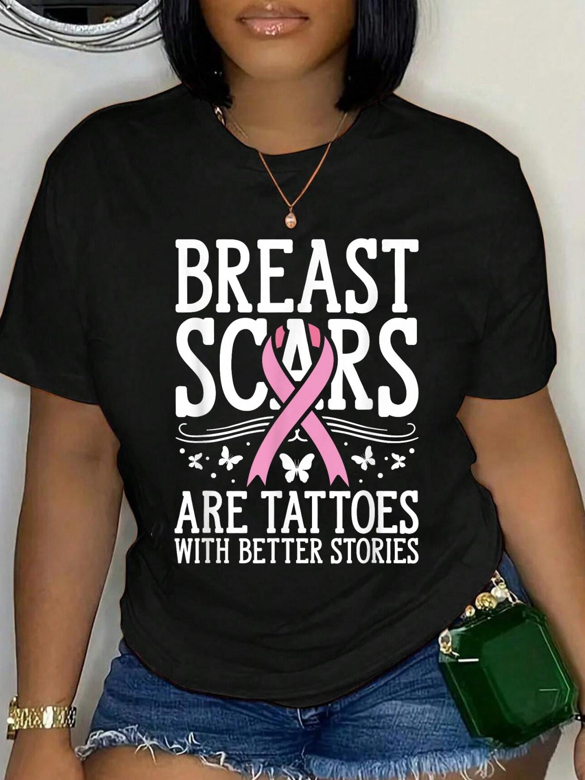 Scars Pink Month Cancer Survivor Breast Cancer Awareness Relaxed Fit Classic Comfort Cotton T-Shirt Women's Graphic Tee Crew Neck summer vacation Tops