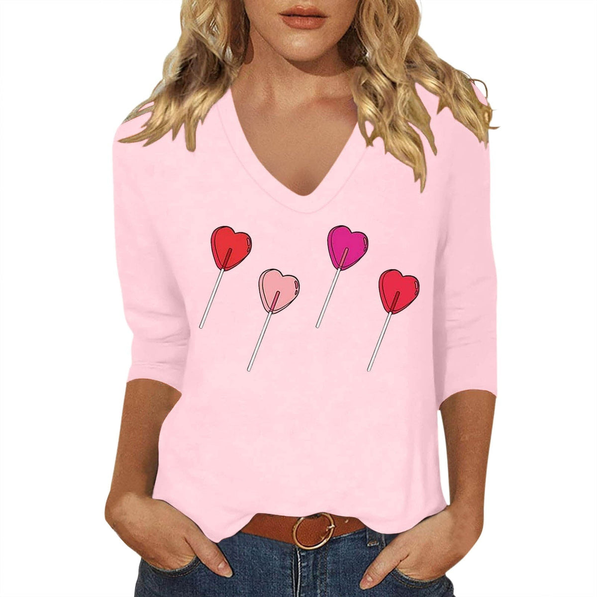 Shadoumai Women Love Heart Printed Shirts Valentine's Cute Casual Graphic T Shirts Spring Day Tops Trendy Tee