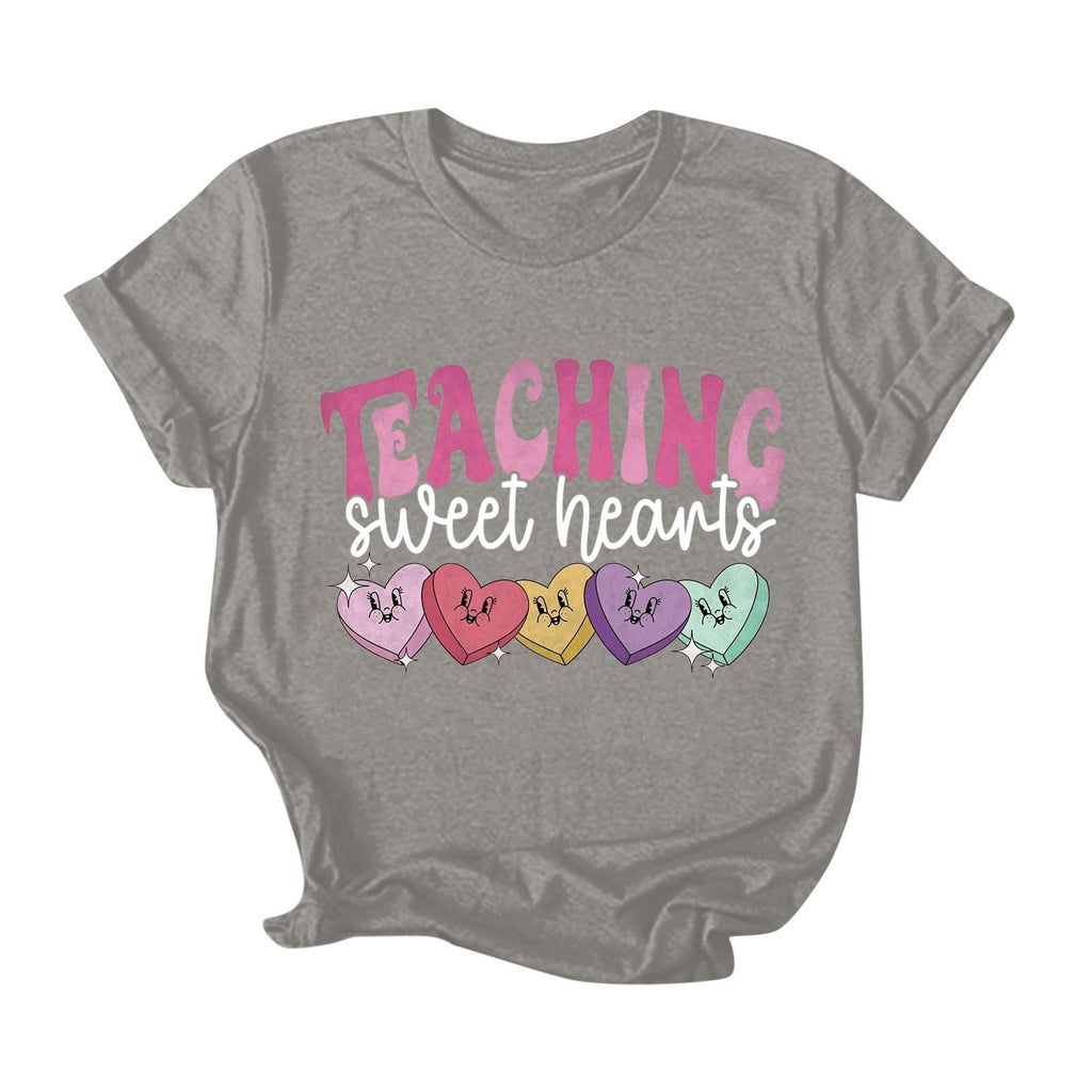 Shadoumai Women Love Heart Printed Shirts Valentine's Cute Casual Graphic T Shirts Spring Day Tops Trendy Tee