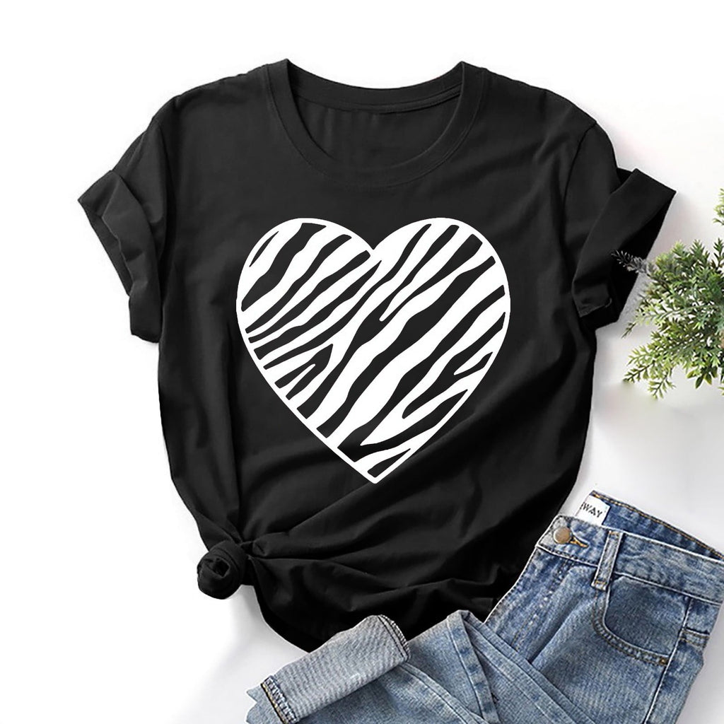 loopsun Summer Tops for Womens,Fashion Women Valentine's Day Print Short Sleeve T-shirt Novelty Graphic Tops Black XXL