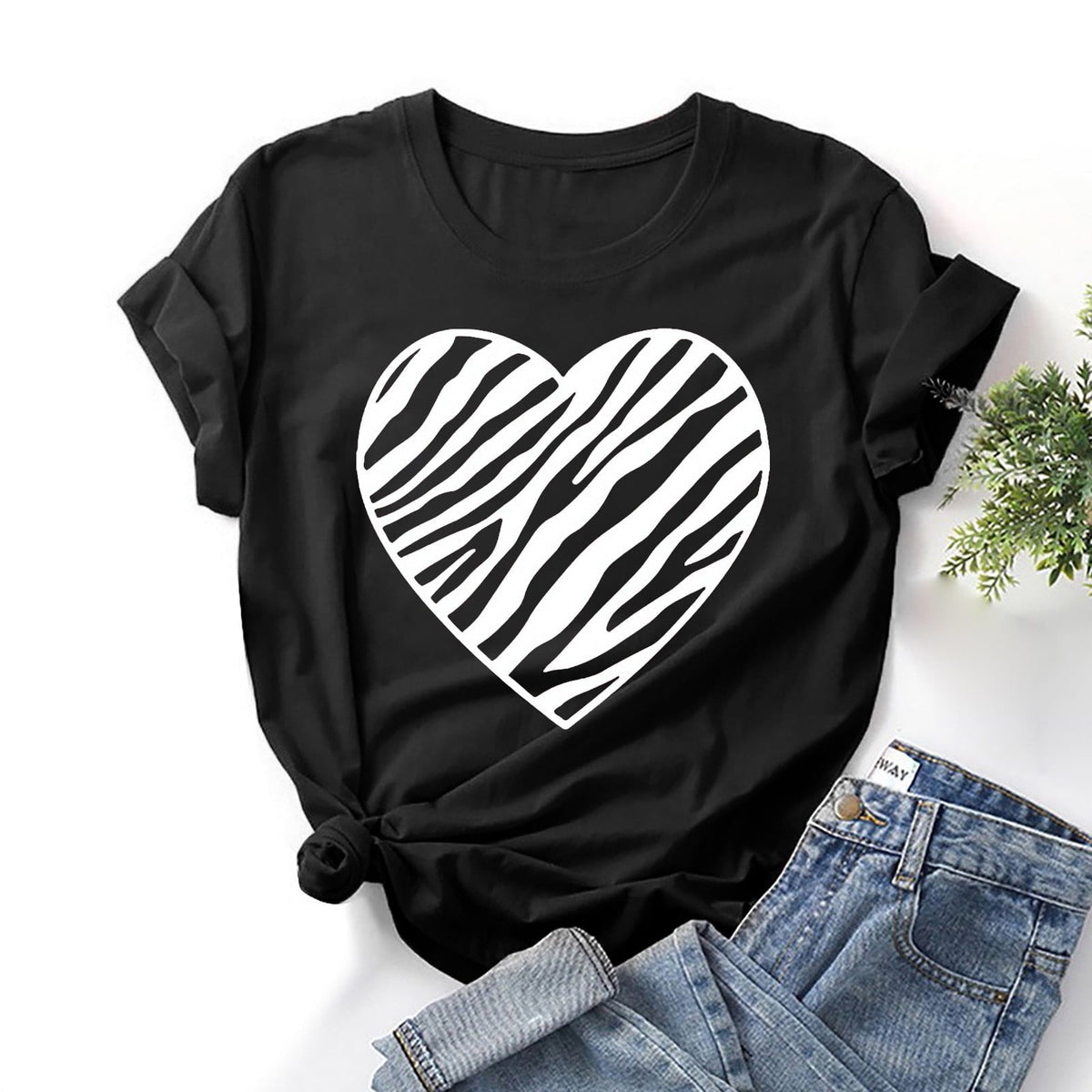 loopsun Summer Tops for Womens,Fashion Women Valentine's Day Print Short Sleeve T-shirt Novelty Graphic Tops Black XXL