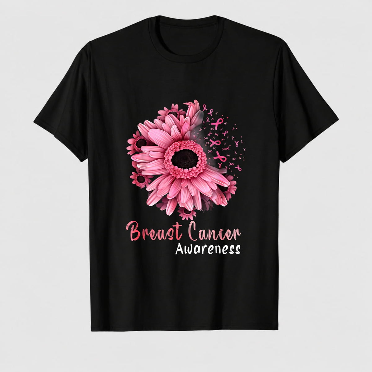 Women's Breast Cancer Awareness Strong Choice Ribbon Graphic T-Shirt, 100% Cotton Short Sleeve Shirt