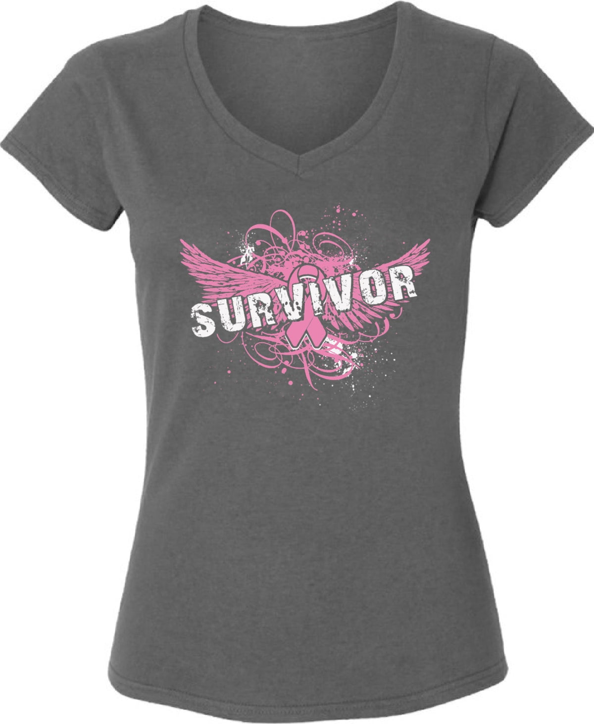 Survivor Pink Ribbon TShirt for Women Awareness Ladies V-Neck T-Shirt - S M L XL 2XL Graphic Tee - Breast Cancer Awareness Women Gift Shirt