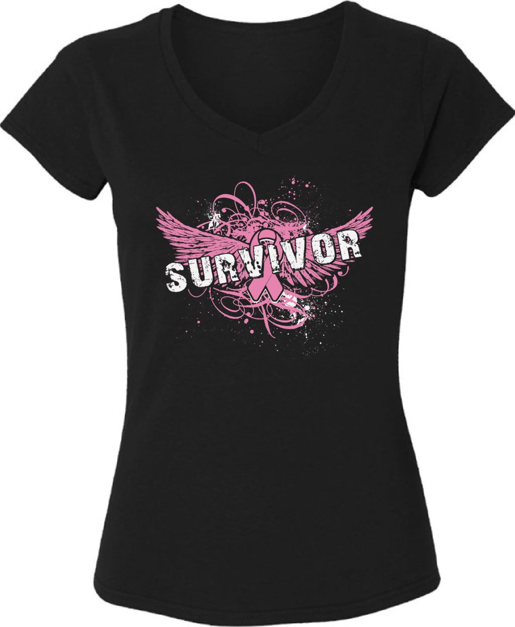 Survivor Pink Ribbon TShirt for Women Awareness Ladies V-Neck T-Shirt - S M L XL 2XL Graphic Tee - Breast Cancer Awareness Women Gift Shirt