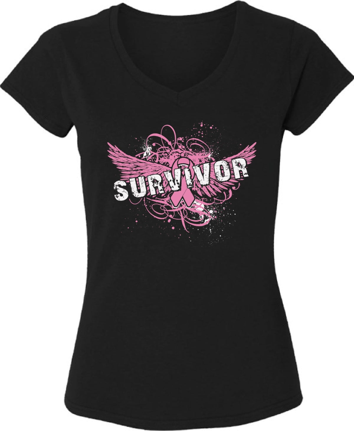 Survivor Pink Ribbon TShirt for Women Awareness Ladies V-Neck T-Shirt - S M L XL 2XL Graphic Tee - Breast Cancer Awareness Women Gift Shirt