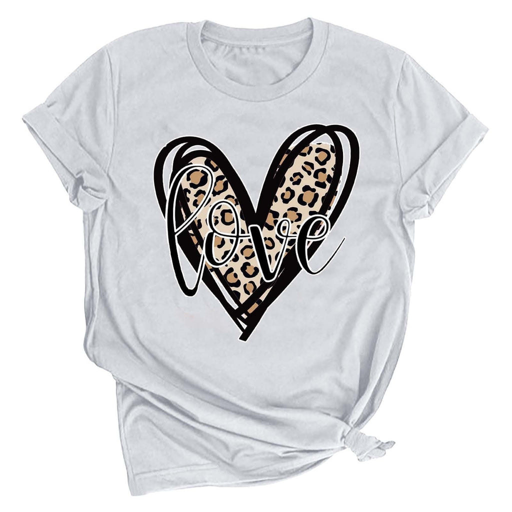 Tbopshirt Valentine's Day T-Shirts for Women Short Sleeve Graphic Tees, Printing Love Heart Round Neck Plus Size Womens Tops S-XXXL