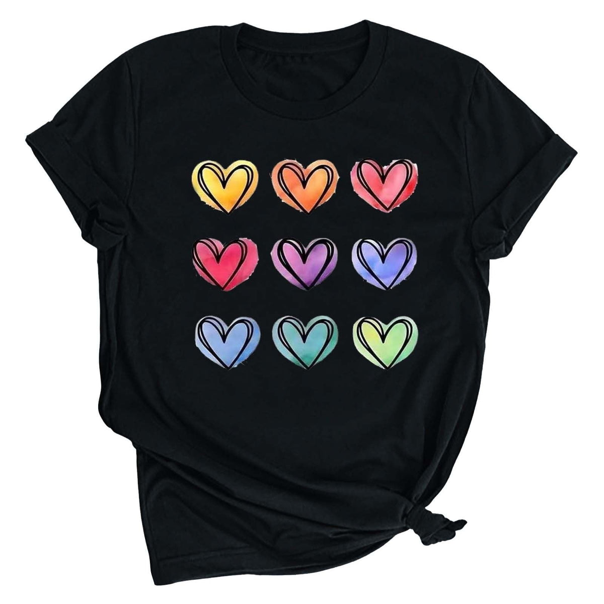 Tbopshirt Valentine's Day T-Shirts for Women Short Sleeve Graphic Tees, Printing Love Heart Round Neck Plus Size Womens Tops S-XXXL