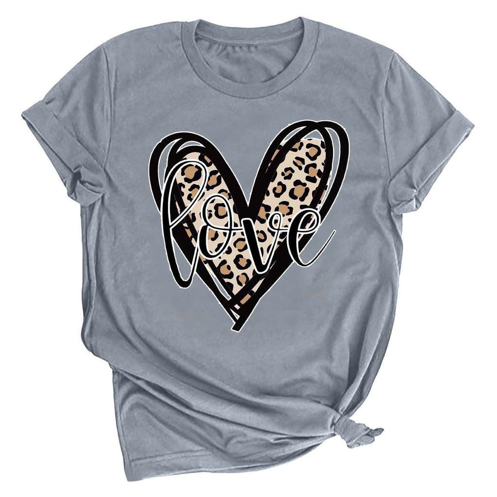 Tbopshirt Valentine's Day T-Shirts for Women Short Sleeve Graphic Tees, Printing Love Heart Round Neck Plus Size Womens Tops S-XXXL