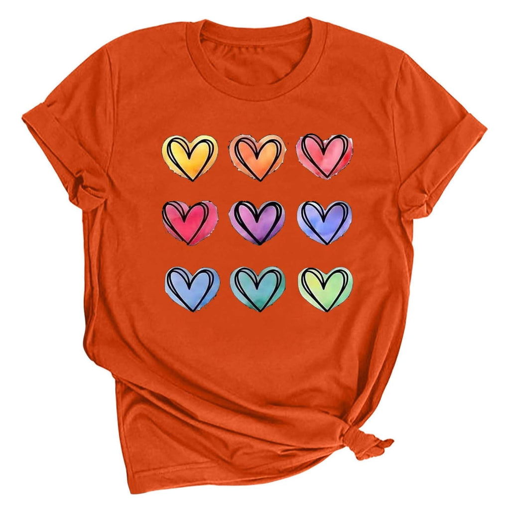 Tbopshirt Valentine's Day T-Shirts for Women Short Sleeve Graphic Tees, Printing Love Heart Round Neck Plus Size Womens Tops S-XXXL