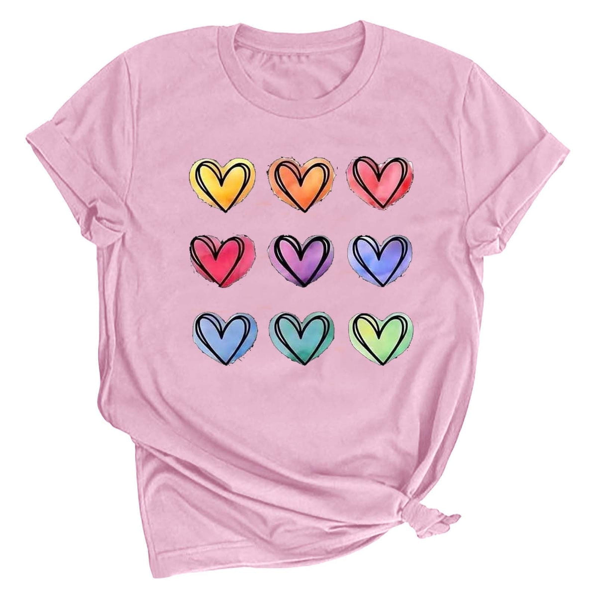 Tbopshirt Valentine's Day T-Shirts for Women Short Sleeve Graphic Tees, Printing Love Heart Round Neck Plus Size Womens Tops S-XXXL