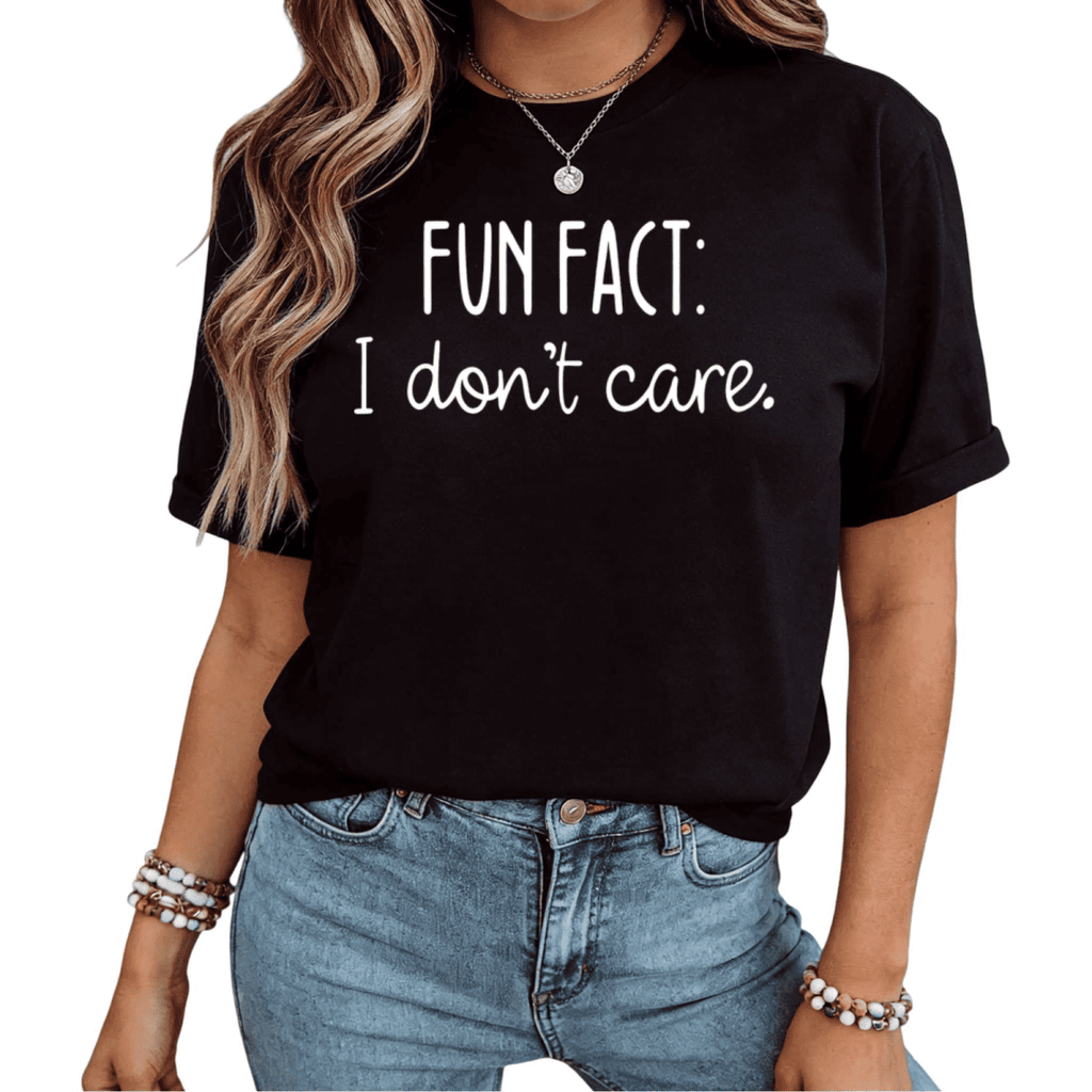 UNISHE Women Fun Fact I Don't Care Sarcastic Graphic Short Sleeve T-Shirt fun Cotton Crewneck Top Black S-5XL