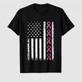 Women's Breast Cancer Awareness Flag Ribbon Graphic T-Shirt, 100% Cotton Short Sleeve Shirt
