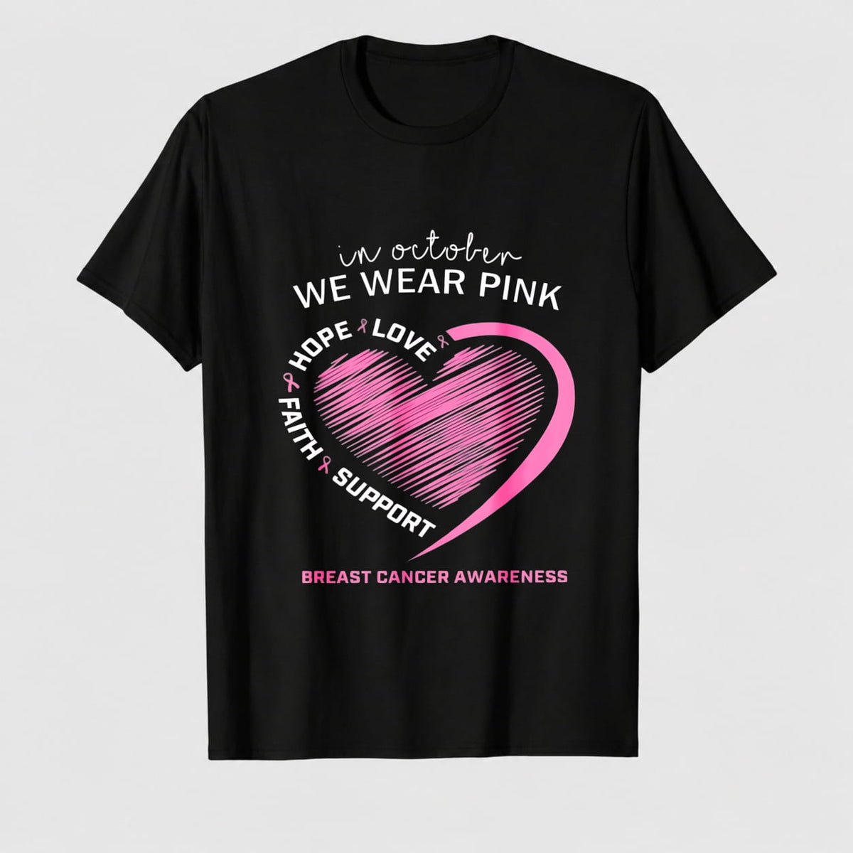 Women's Breast Cancer Awareness Survivor Heart Ribbon Graphic T-Shirt, 100% Cotton Short Sleeve Shirt