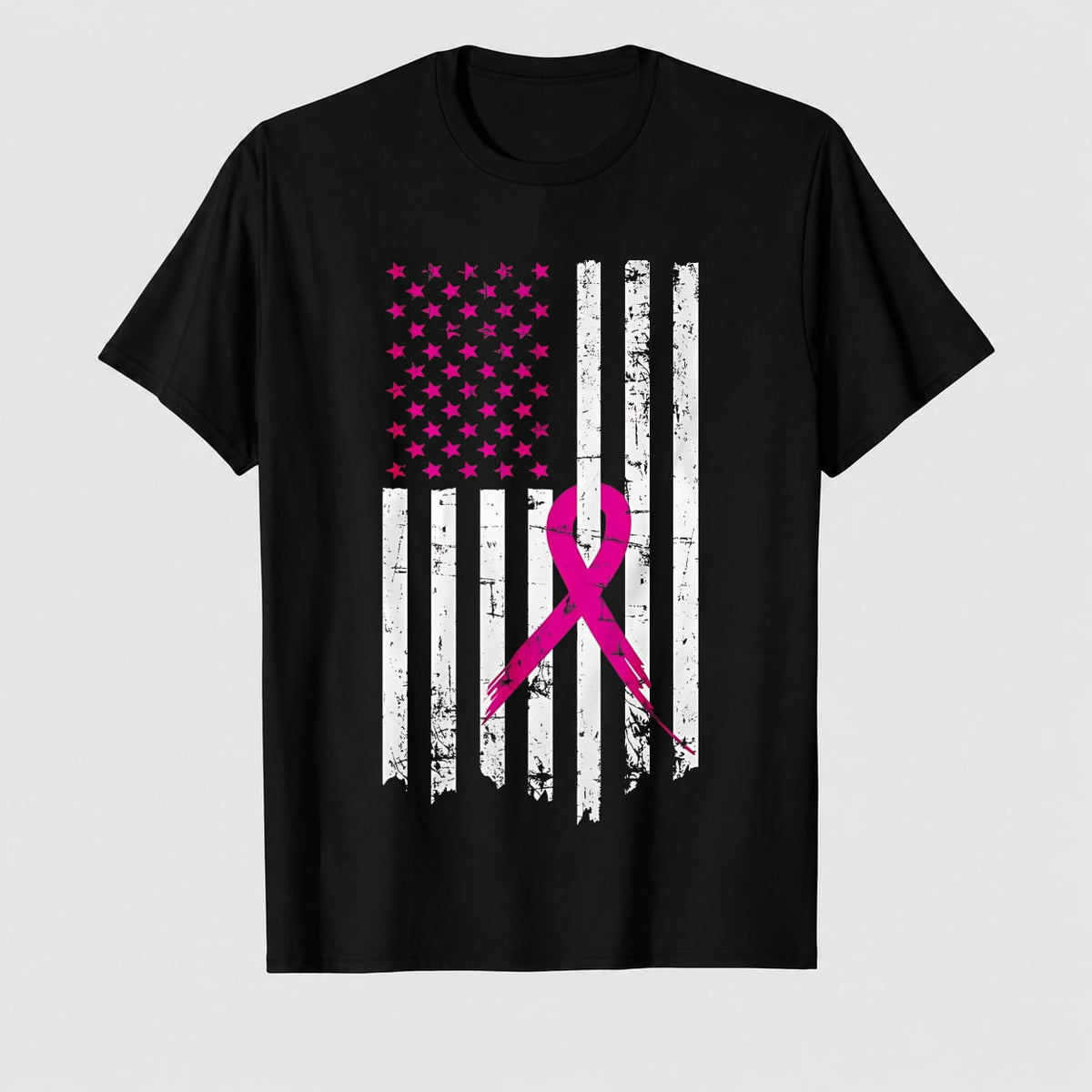 Women's Breast Cancer Awareness Flag Ribbon Graphic T-Shirt, 100% Cotton Short Sleeve Shirt