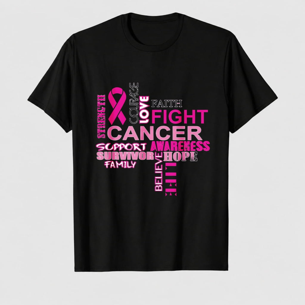 Women's Breast Cancer Awareness Flag Ribbon Graphic T-Shirt, 100% Cotton Short Sleeve Shirt