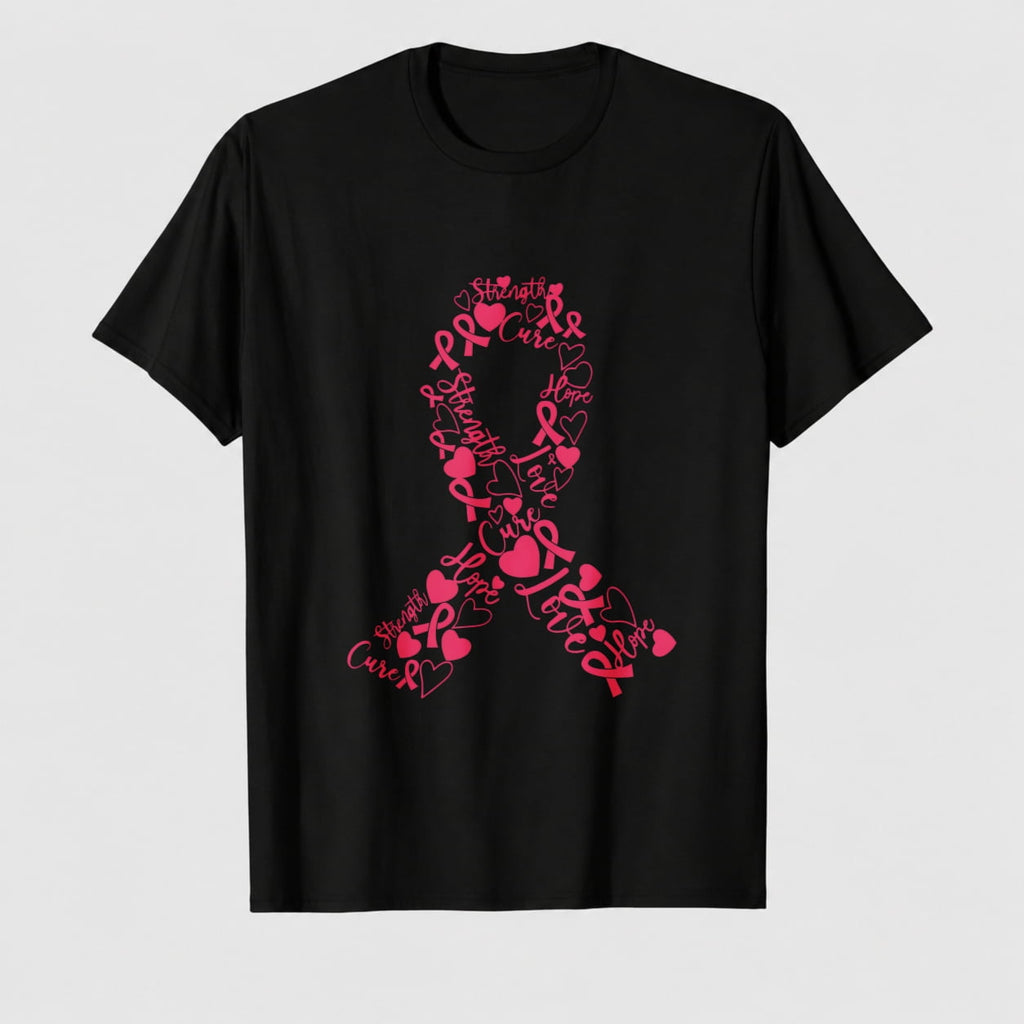 Women's Breast Cancer Awareness Strong Choice Ribbon Graphic T-Shirt, 100% Cotton Short Sleeve Shirt