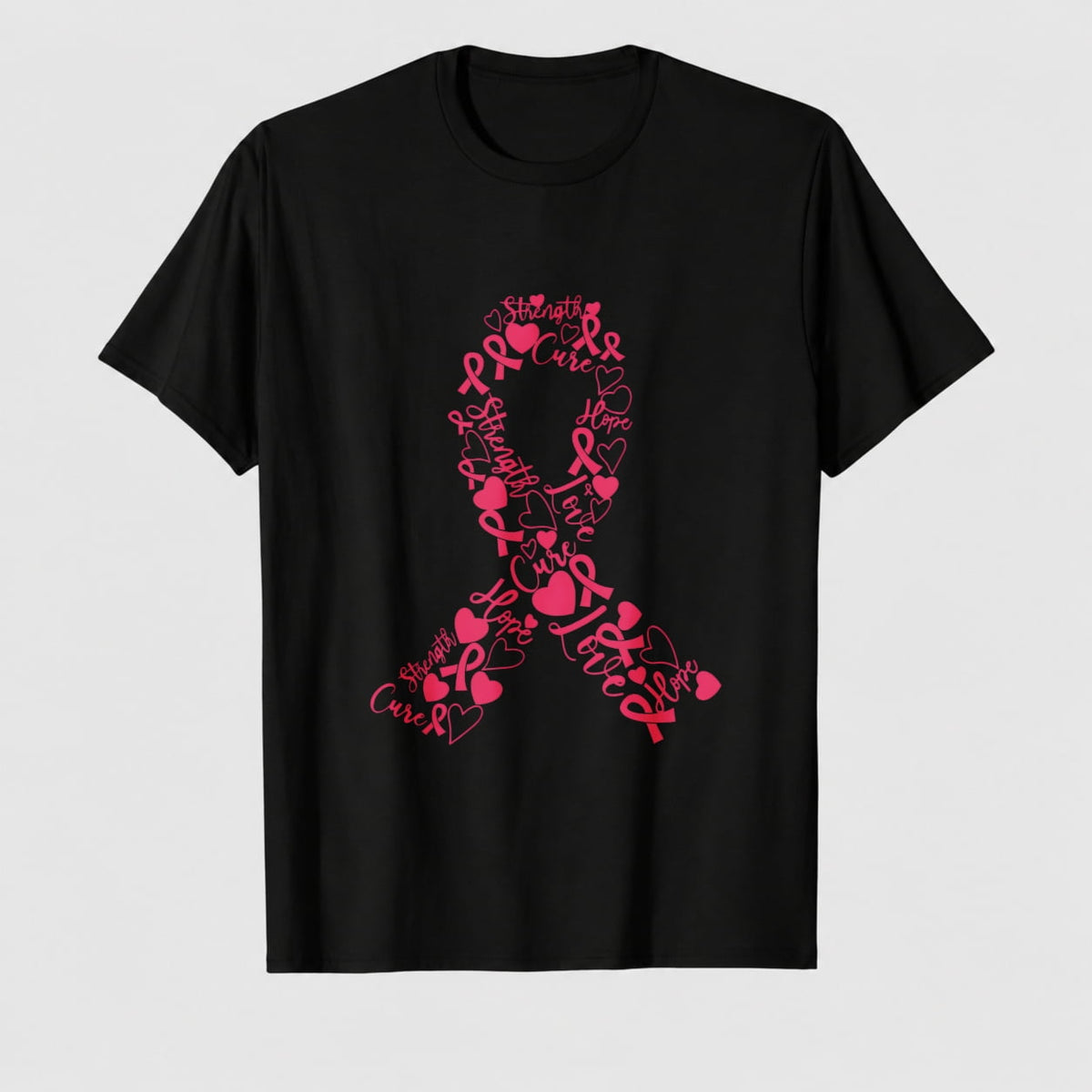 Women's Breast Cancer Awareness Strong Choice Ribbon Graphic T-Shirt, 100% Cotton Short Sleeve Shirt