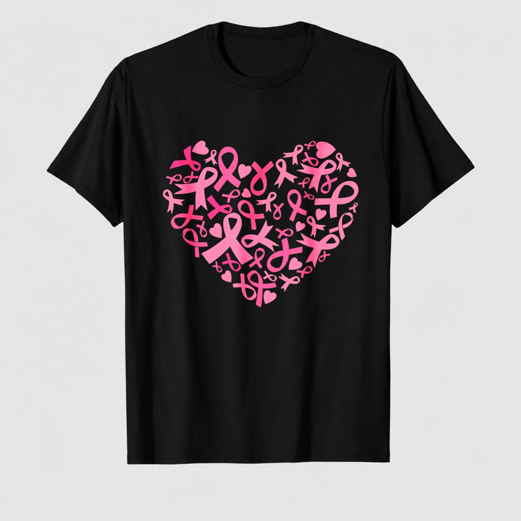 Women's Breast Cancer Awareness Strong Choice Ribbon Graphic T-Shirt, 100% Cotton Short Sleeve Shirt