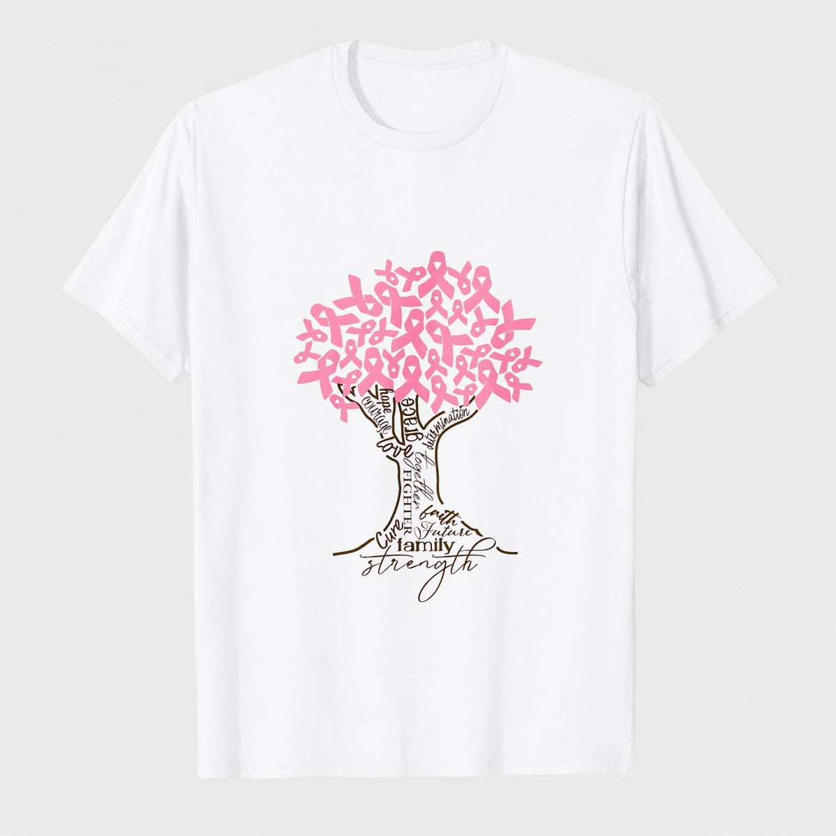 Women's Breast Cancer Awareness Strong Choice Ribbon Graphic T-Shirt, 100% Cotton Short Sleeve Shirt