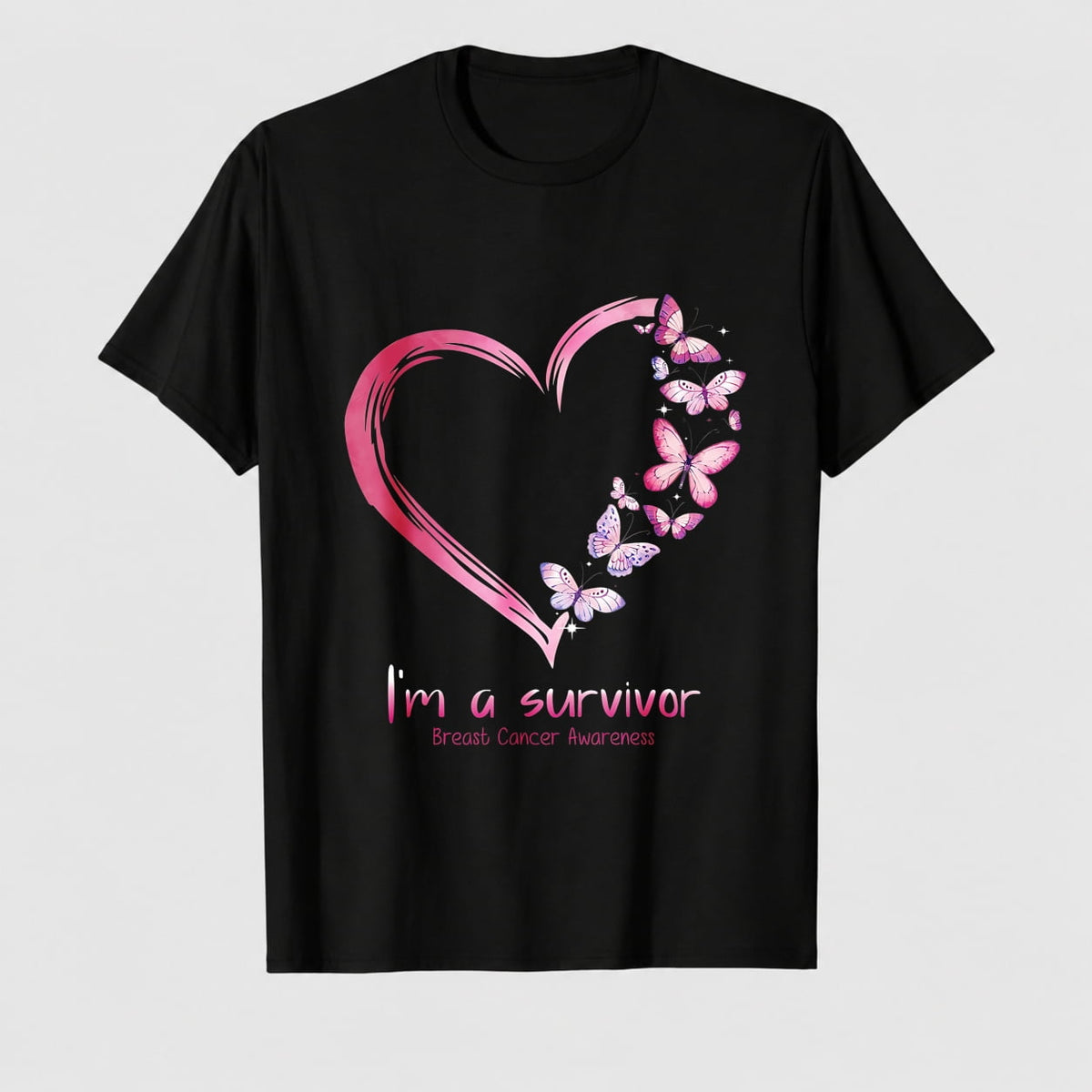 Women's Breast Cancer Awareness Survivor Heart Ribbon Graphic T-Shirt, 100% Cotton Short Sleeve Shirt
