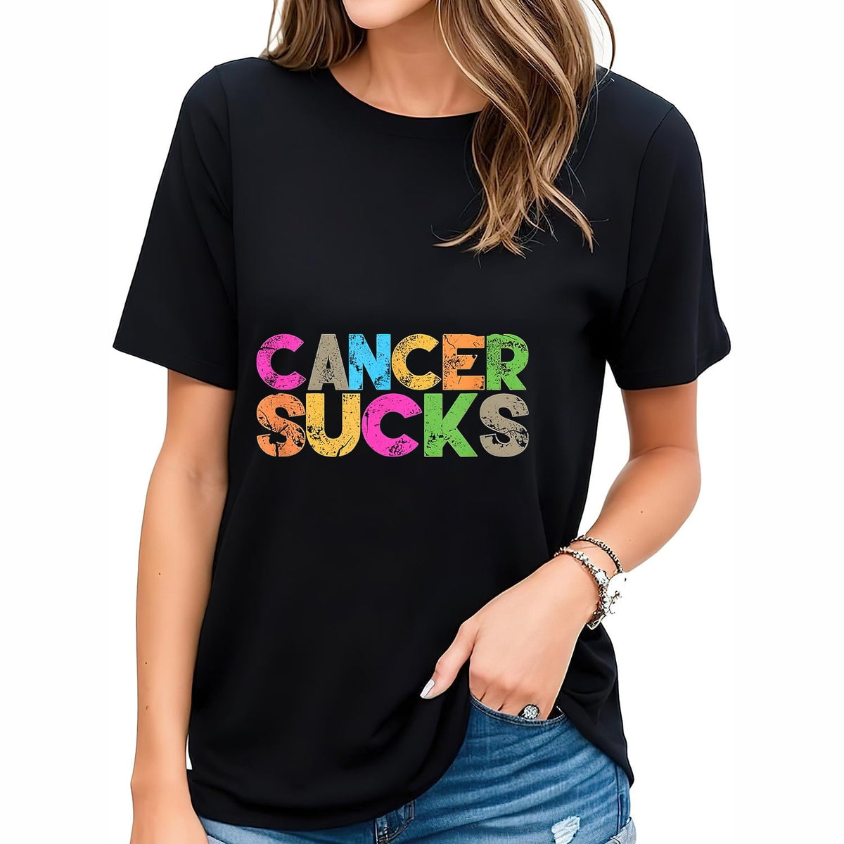 Womens Cancer Sucks T-Shirt I Fight Cancer Ribbons T-Shirt Black