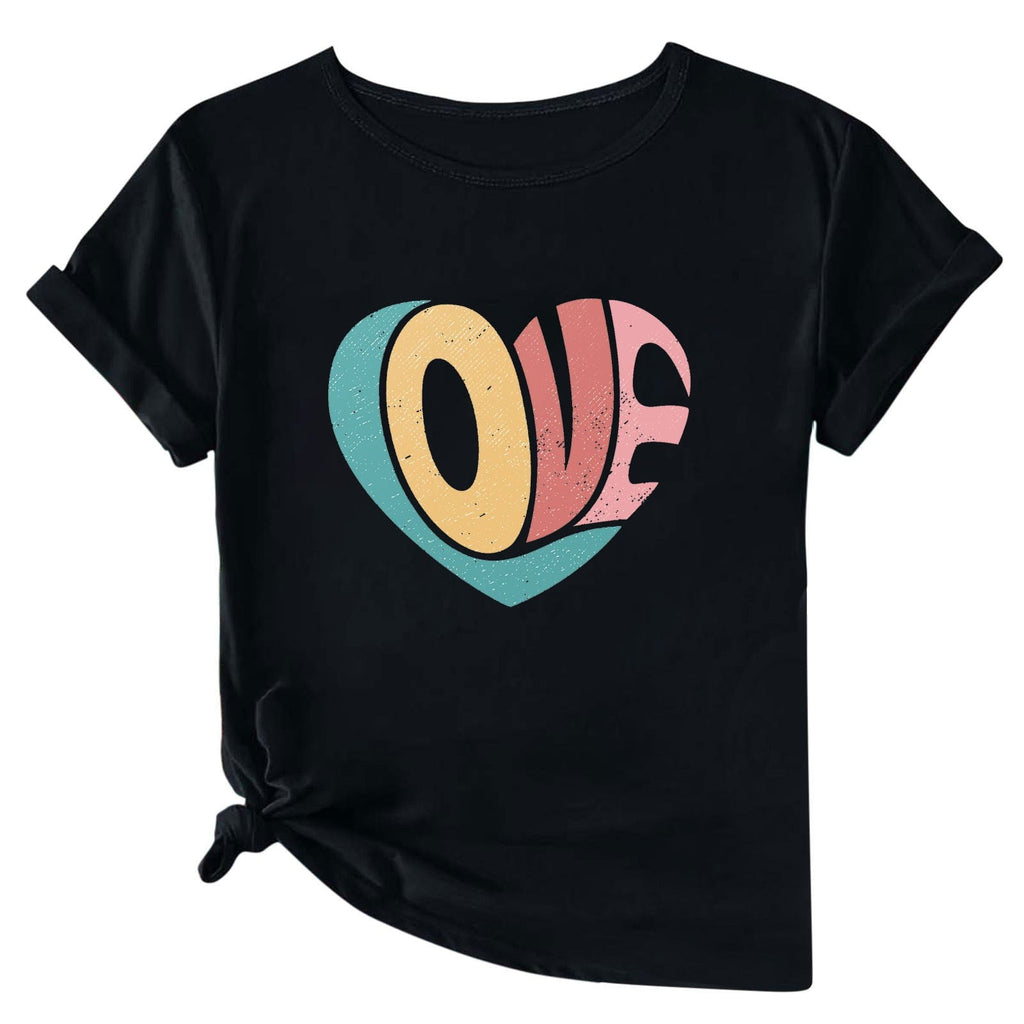 Womens Valentines Day T Shirt Love Graphic Tees for Women Fashion Crew Neck Casual Loose Short Sleeve Shirts (Black S)