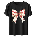 Womens Valentines Tshirts Cute Bow Valentine Day Graphic Tees Pullover Summer Short Sleeve Casual Tee Tops, L Black