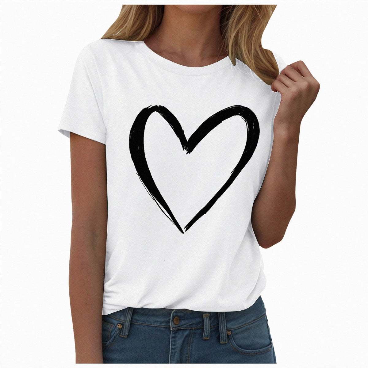 Yindaity Womens Tshirt V-Neck Shirts for Women Cute Love Heart Graphic Valentine's T Shirts Casual Spring Day Tops Tee Blouse(Black,XL)