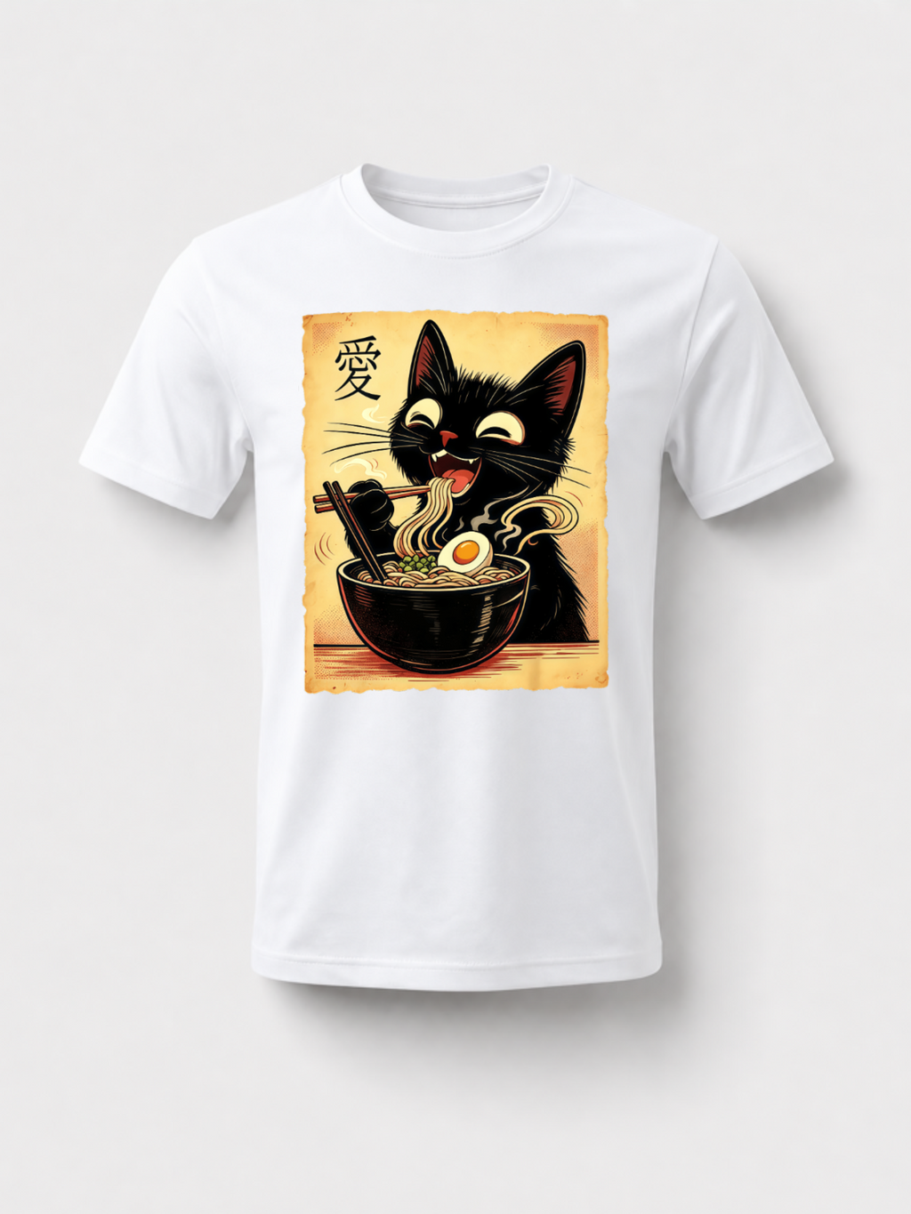 [100% Cotton] Trendy Graphic Funny T-Shirt - Funny Cat Ramen Graphic Tee Japanese Kawaii Anime Cat T-Shirt - Men Women Loose Sports T-Shirt Golf Gift T-Shirt For Men And Women