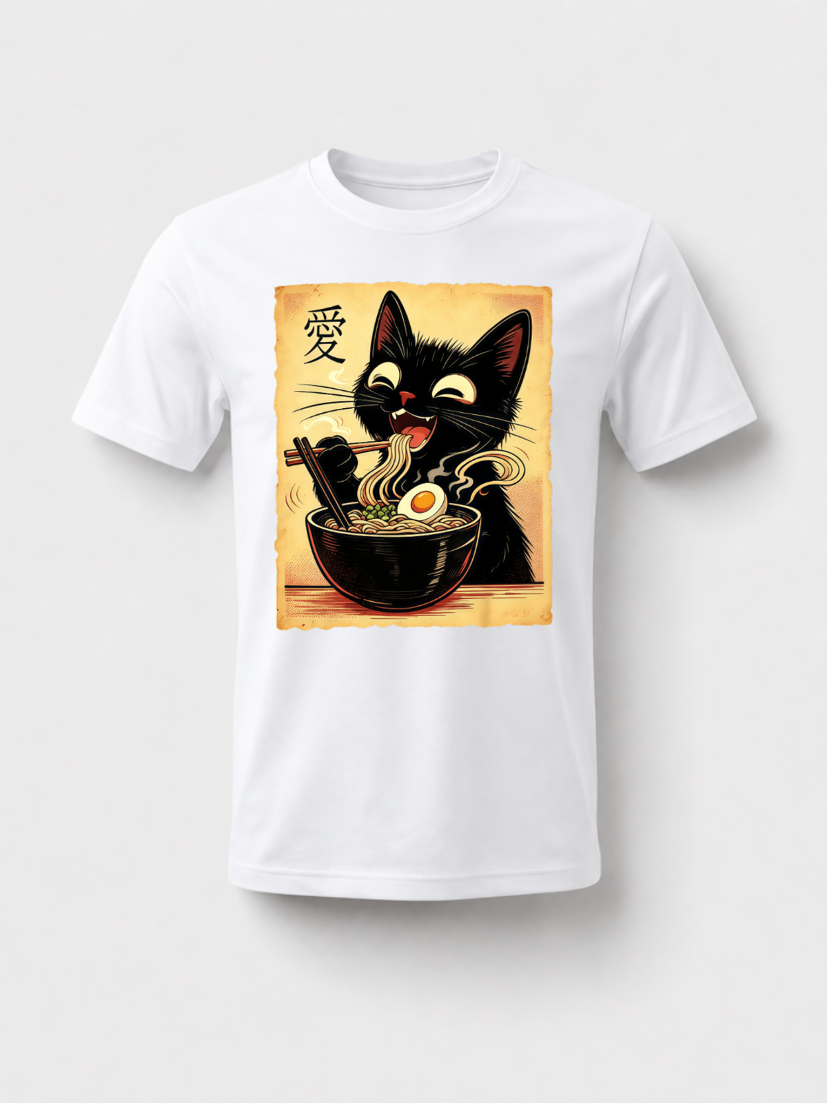 [100% Cotton] Trendy Graphic Funny T-Shirt - Funny Cat Ramen Graphic Tee Japanese Kawaii Anime Cat T-Shirt - Men Women Loose Sports T-Shirt Golf Gift T-Shirt For Men And Women