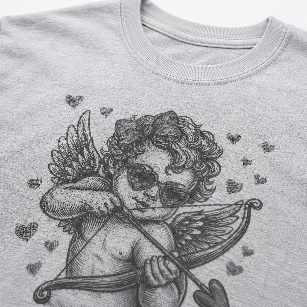 Retro Cupid Valentine's Day Graphic T-Shirt | Vintage Halftone Cherub Tee | Unisex Gift for Her