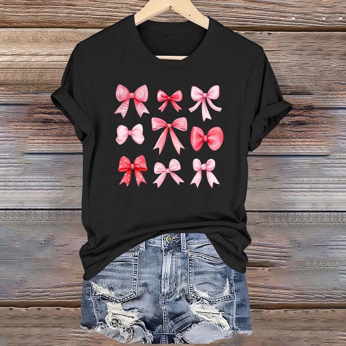 Wensltd Summer Short Sleeve T Shirts for Women Casual Valentine's Day Bow Print Tops Trendy Soft Graphic Tees Comfortable Blouses