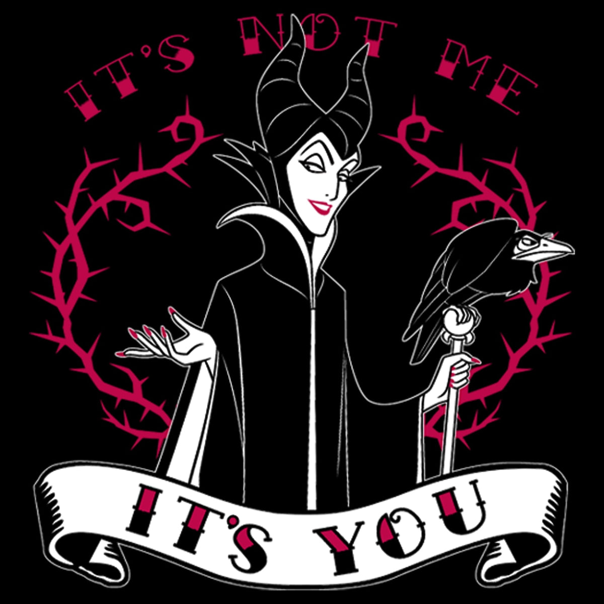 Junior's Sleeping Beauty Maleficent Valentine's Day It's Not Me, It's You Graphic Tee Black Medium