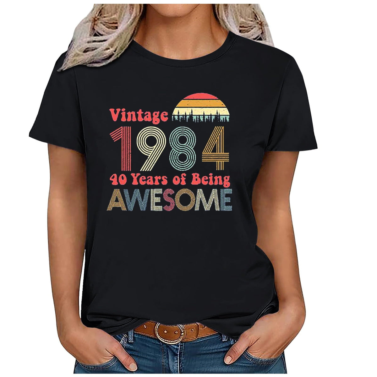 Kayannuo Short Sleeve Womens Tops Graphic Tees Women Valentine's Day 1984 Vintage Shirt For Women 40th Birthday Gifts 1984 Birthday Gifts Idea Retro Short Sleevel T Shirts Party Tops Tees