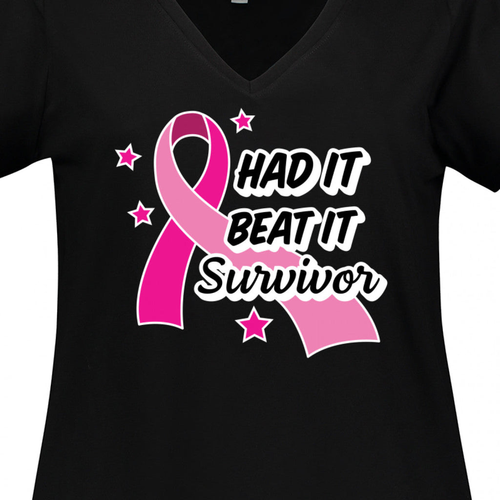Inktastic Breast Cancer Awareness Had It Beat It Survivor Women's Plus Size V-Neck T-Shirt