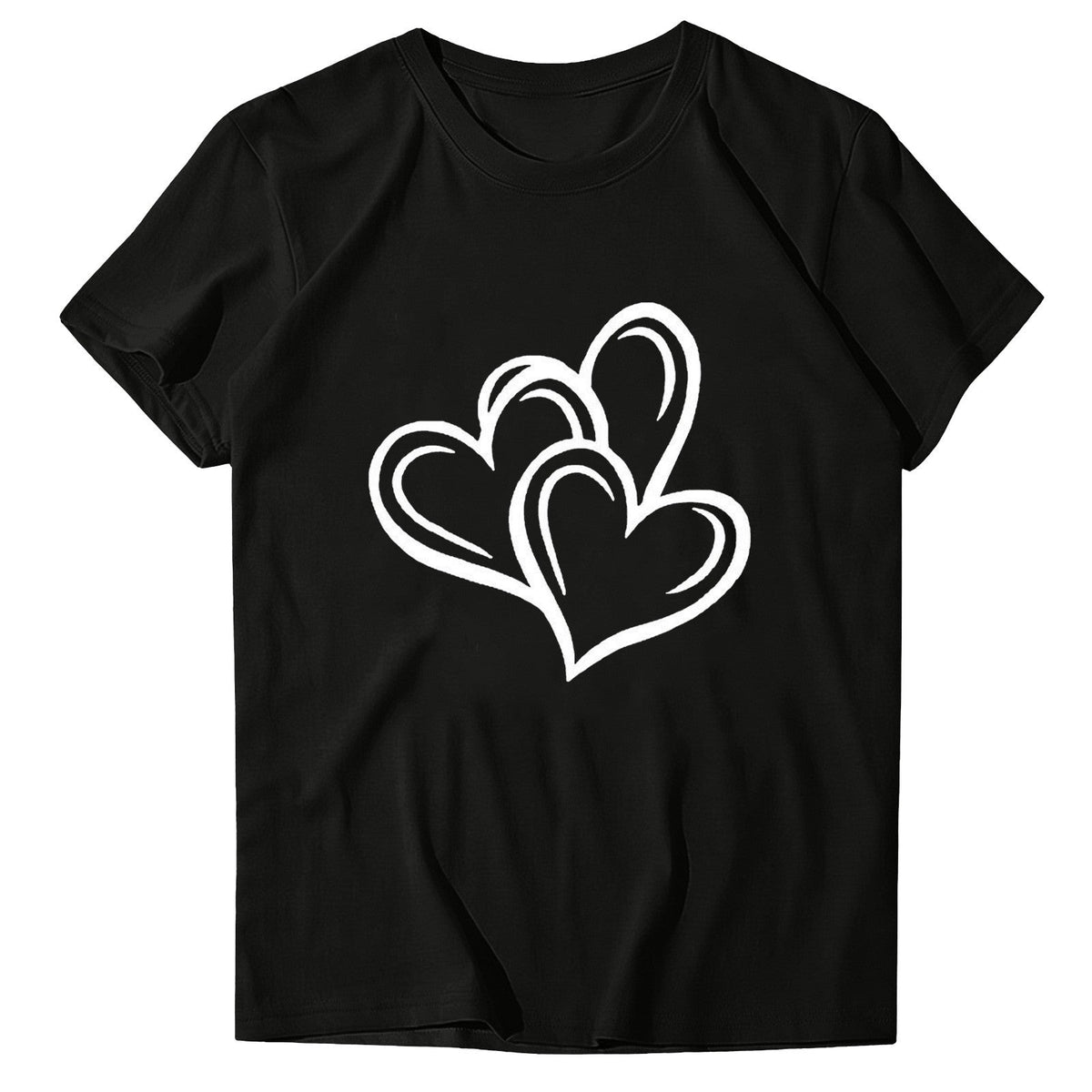Felirenzacia Big and Tall Women's Heart Graphic Short Sleeves Pullover Tee Tops, Summer Casual Cotton T Shirt Valentine's Day Gift for Plus Women Black,XXXL