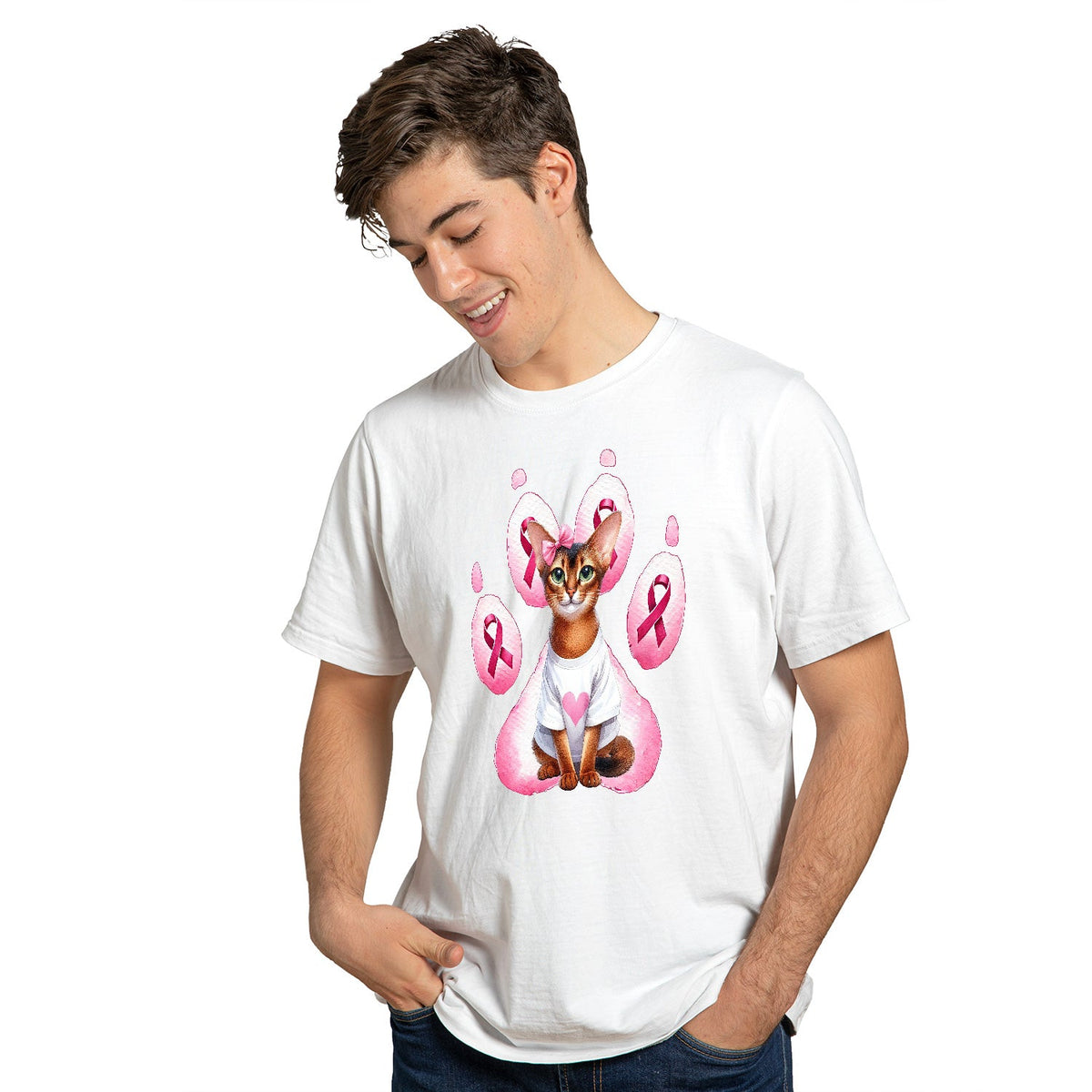 Faith Love Hope Abyssinian Breast Cancer Awareness Survivor Shirt T-shirt Unisex Merch Cat Lover Kitten Owner Gifts - 02017