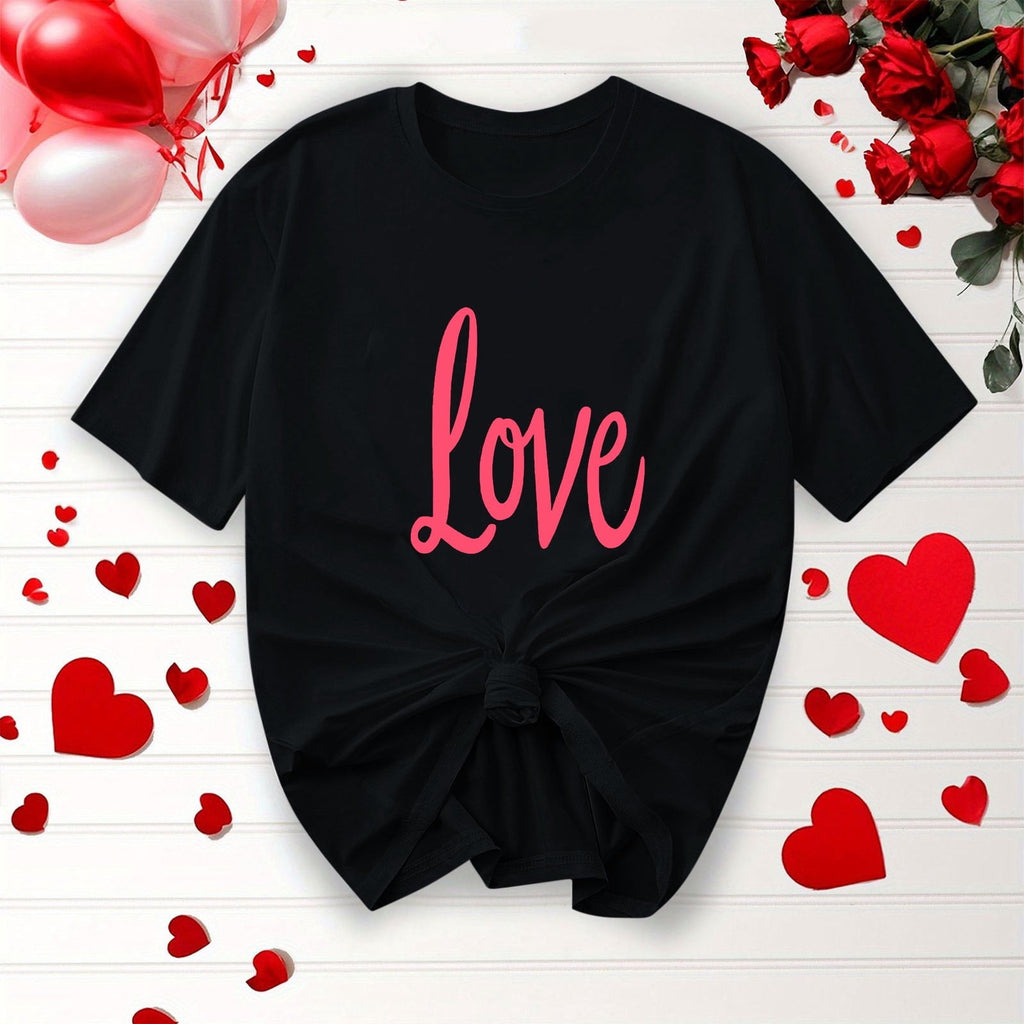 Purcolt Valentine's Day Women's Letter T-Shirt Casual Round Neck Loose Fit Comfy Short Sleeve Love Graphic Print Tees Tops